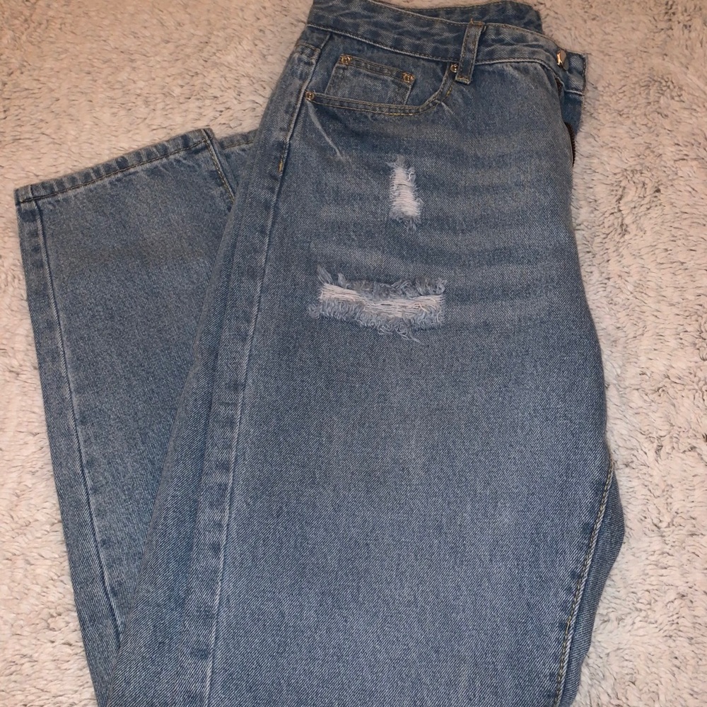High rise blue jeans